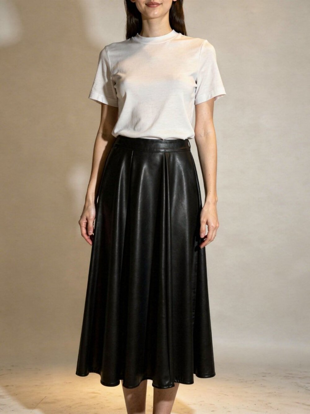NWT ZARA Black Faux Leather High Waist Pleated Flared Midi Skirt XS